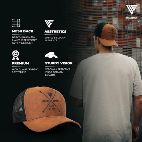 Urban Effort Trucker Hat for Men - Mesh Back Baseball Cap, 5 Panel Snapback Hats for Men and Women in Saudi Arabia