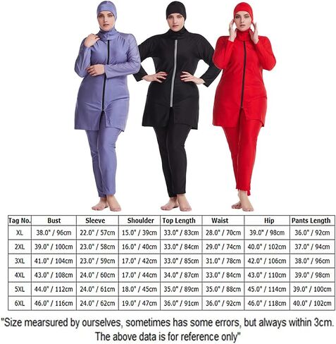 FYMNSI Women Modest Muslim Swimsuits Plus Size Full Body Islamic Burkini Hijab 3 Piece Long Sleeve Rash Guard Skirt Swimwear in Kuwait