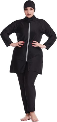 FYMNSI Women Modest Muslim Swimsuits Plus Size Full Body Islamic Burkini Hijab 3 Piece Long Sleeve Rash Guard Skirt Swimwear in Kuwait