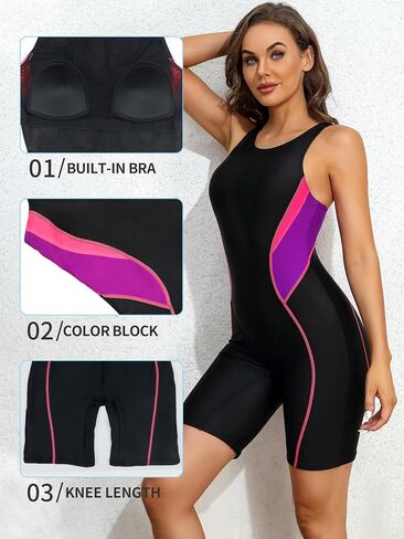 ATTRACO Athletic One Piece Swimsuits for Women Boyleg Swimwear Racerback Bathing Suits in Kuwait