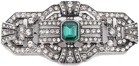LARGE Antique Vintage Classic Art Deco Style Silver Tone Green Emerald Rhinestone Statement Bridal Wedding Brooch Pin in Saudi Arabia