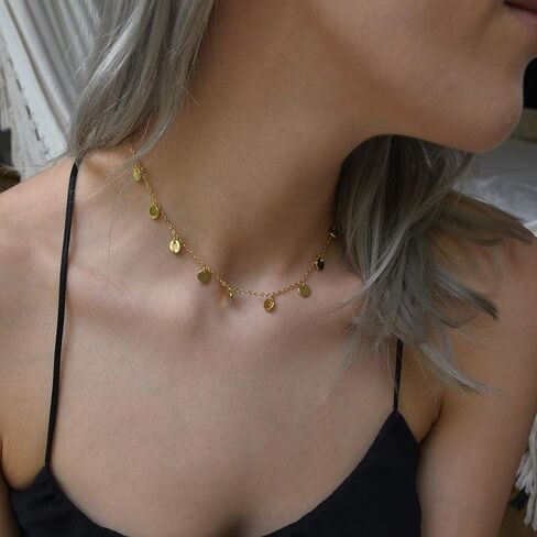 قلادة صغيرة ذهبية من سلسلة الأقراص الصغيرة من DELLA MODA 14 بوصة مع تمديد 5 سم in Kuwait