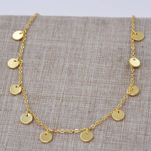 قلادة صغيرة ذهبية من سلسلة الأقراص الصغيرة من DELLA MODA 14 بوصة مع تمديد 5 سم in Kuwait