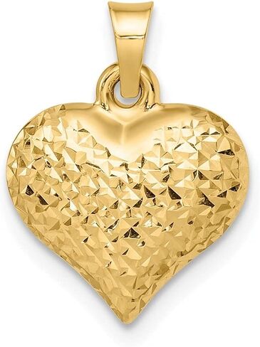Diamond2Deal 14k Yellow Gold Diamond-cut Large Puffed Heart Pendant (L-11.95mm W-13.07mm) in Saudi Arabia