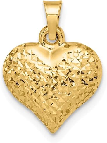 Diamond2Deal 14k Yellow Gold Diamond-cut Large Puffed Heart Pendant (L-11.95mm W-13.07mm) in Saudi Arabia