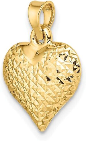 Diamond2Deal 14k Yellow Gold Diamond-cut Large Puffed Heart Pendant (L-11.95mm W-13.07mm) in Saudi Arabia