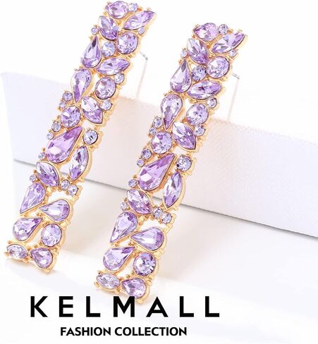 أقراط KELMALL الأنيقة المستطيلة من حجر الراين أقراط متدلية هندسية كريستالية عصرية للنساء in Kuwait