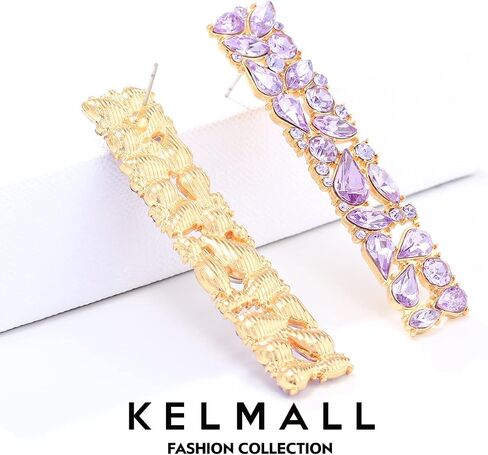 أقراط KELMALL الأنيقة المستطيلة من حجر الراين أقراط متدلية هندسية كريستالية عصرية للنساء in Kuwait