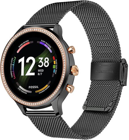 حزام ساعة TRUMiRR للنساء من Fossil Gen 6 42 مم / Gen 5E 42 مم، 18 مم شبكي منسوج من الفولاذ المقاوم للصدأ حزام ساعة سريع الإصدار لـ Fossil Women's Charter HR/Gen 4 Venture HR/Stella/Carlie Gen 6 Hybrid in Kuwait