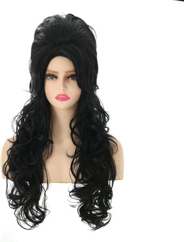 باروكة خلية نحل سوداء طويلة مجعدة من FYXZHUO - شعر صناعي مموج ومنتفخ مقاوم للحرارة يناسب الأزياء التنكرية لحفلات الهالوين in Kuwait