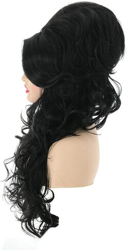 باروكة خلية نحل سوداء طويلة مجعدة من FYXZHUO - شعر صناعي مموج ومنتفخ مقاوم للحرارة يناسب الأزياء التنكرية لحفلات الهالوين in Kuwait