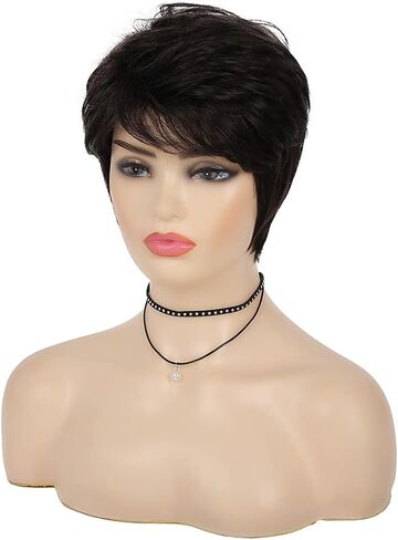 Baruisi قصيرة بني داكن عابث الباروكات للنساء السود الاصطناعية الطبقات قصيرة شعر مستعار مجعد تأثيري استبدال شعر مستعار مع غطاء شعر مستعار in Kuwait