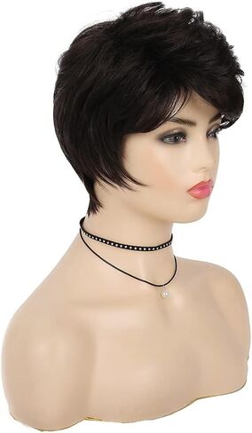 Baruisi قصيرة بني داكن عابث الباروكات للنساء السود الاصطناعية الطبقات قصيرة شعر مستعار مجعد تأثيري استبدال شعر مستعار مع غطاء شعر مستعار in Kuwait