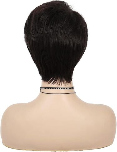 Baruisi قصيرة بني داكن عابث الباروكات للنساء السود الاصطناعية الطبقات قصيرة شعر مستعار مجعد تأثيري استبدال شعر مستعار مع غطاء شعر مستعار in Kuwait