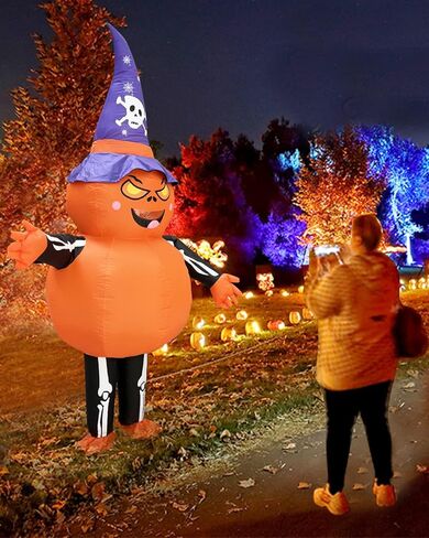 أزياء الهالوين القابلة للنفخ على شكل قرع للبالغين - بطول 9.6 أقدام بالإضافة إلى حجم كبير وطويل أزياء الهالوين للنساء والرجال، 2023 أزياء قرع لطيفة مضحكة مع شبكة عنكبوت هيكلية للبالغين in Kuwait