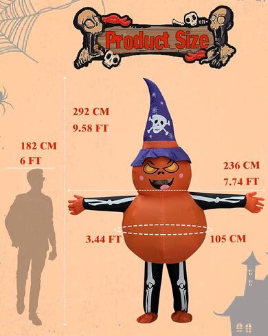 أزياء الهالوين القابلة للنفخ على شكل قرع للبالغين - بطول 9.6 أقدام بالإضافة إلى حجم كبير وطويل أزياء الهالوين للنساء والرجال، 2023 أزياء قرع لطيفة مضحكة مع شبكة عنكبوت هيكلية للبالغين in Kuwait