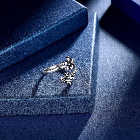 بيوتلاس العسل النحل والزهور خاتم قابل للتعديل فضي/18 قيراط ذهبي/أسود مطلي أقحوان زهرة النحل مفتوحة خاتم مجوهرات هدية للنساء الفتيات زوجة ابنة أمي KR0030 in Kuwait