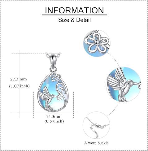 DAYLINLOVE الحيوان قلادة 925 فضة Moonstone الثعلب/اليعسوب/الطائر الطنان/حورية البحر قلادة مجوهرات للنساء الفتيات in Kuwait