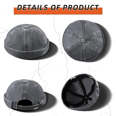 Brimless Hats for Men, 4 Pack Docker Cap Denim No Brim Hat Retro Flip Hat Vintage Rolled Beanie Skullcap, Adjustable in Saudi Arabia