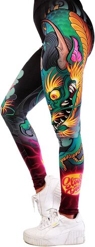 طماق التنين الأخضر للملابس | بنطال ضيق وشم عالي الخصر للنساء من توني سيافارو (الولايات المتحدة، ألفا، متوسط، عادي، عادي) in Kuwait