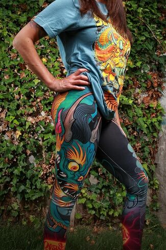 طماق التنين الأخضر للملابس | بنطال ضيق وشم عالي الخصر للنساء من توني سيافارو (الولايات المتحدة، ألفا، متوسط، عادي، عادي) in Kuwait