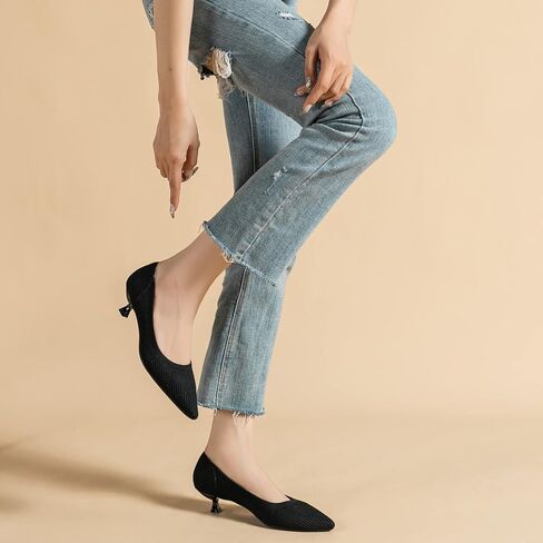 YEOJOU Heels for Women Knit Pointed Toe Women Pump Shoes Low Heel Comfort Womens Dress Shoes Work Office Size 7 - Size 10 in Saudi Arabia