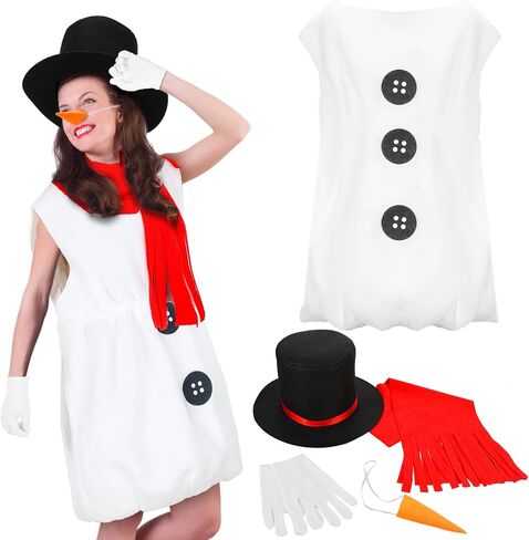 Liitrsh Adult Snowman Costume Kit Winter Frosty Costumes Snowman Hat with Red Band Carrot Nose Scarf Gloves for Women Men Christmas Dress up Party Cosplay in Saudi Arabia