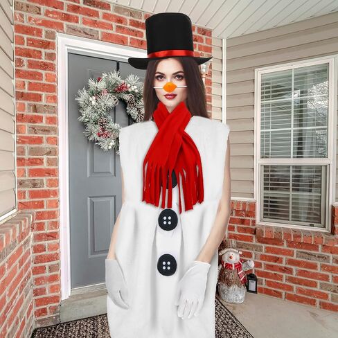 Liitrsh Adult Snowman Costume Kit Winter Frosty Costumes Snowman Hat with Red Band Carrot Nose Scarf Gloves for Women Men Christmas Dress up Party Cosplay in Saudi Arabia