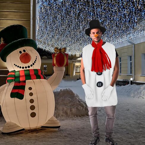 Liitrsh Adult Snowman Costume Kit Winter Frosty Costumes Snowman Hat with Red Band Carrot Nose Scarf Gloves for Women Men Christmas Dress up Party Cosplay in Saudi Arabia