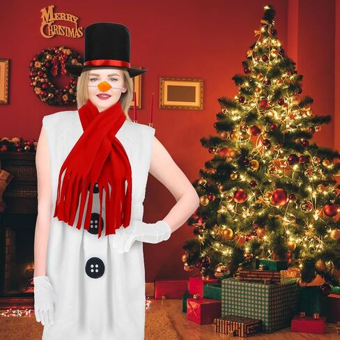Liitrsh Adult Snowman Costume Kit Winter Frosty Costumes Snowman Hat with Red Band Carrot Nose Scarf Gloves for Women Men Christmas Dress up Party Cosplay in Saudi Arabia