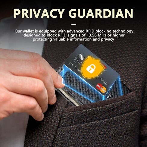 محفظة SHOUCANGAR للرجال محفظة جلدية رفيعة وبسيطة من ألياف الكربون مع حامل بطاقة الائتمان RFID مع صندوق هدايا in Kuwait