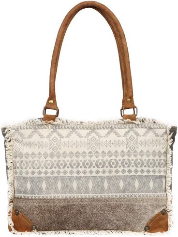 Myra Bag Symbols Upcycled Canvas & Cowhide Leather Bag S-1227 in Kuwait
