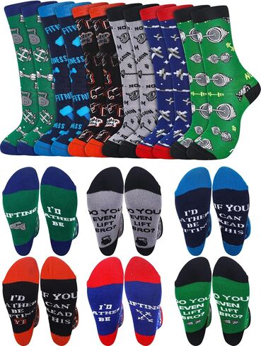 Panitay 6 Pairs Gym Gift Socks Fitness Themed Socks for Men Women Fun Novelty Crazy Crew Socks Powerlifting Dumbbell Workout Gifts for Gym Lovers Trainer Gifts Christmas Socks in Saudi Arabia
