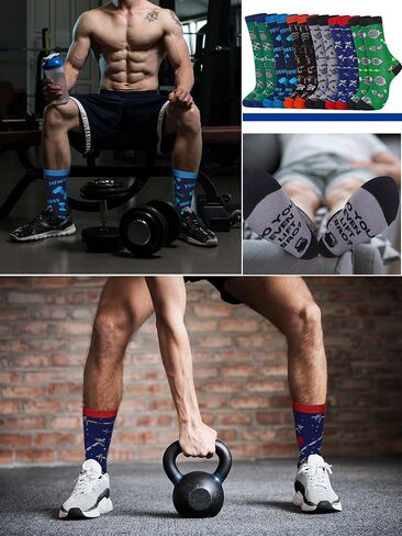 Panitay 6 Pairs Gym Gift Socks Fitness Themed Socks for Men Women Fun Novelty Crazy Crew Socks Powerlifting Dumbbell Workout Gifts for Gym Lovers Trainer Gifts Christmas Socks in Saudi Arabia
