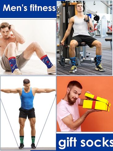 Panitay 6 Pairs Gym Gift Socks Fitness Themed Socks for Men Women Fun Novelty Crazy Crew Socks Powerlifting Dumbbell Workout Gifts for Gym Lovers Trainer Gifts Christmas Socks in Saudi Arabia