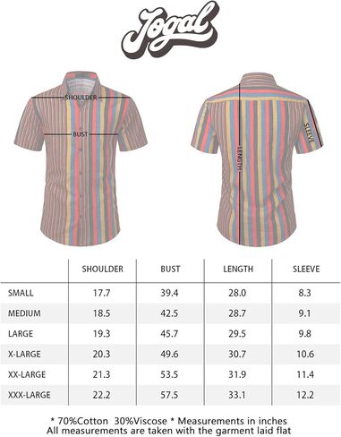 قمصان صيفية مخططة بألوان قوس قزح للرجال من JOGAL بأكمام قصيرة وأزرار سفلية، قميص كاجوال in Kuwait