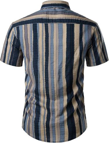 قمصان صيفية مخططة بألوان قوس قزح للرجال من JOGAL بأكمام قصيرة وأزرار سفلية، قميص كاجوال in Kuwait