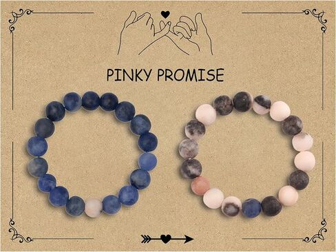 Lepida Natrual Stone Beads Rings for Couples Gift Beaded Stretch Match Ring Bf Gf Long Distance Valentine's Day Present for Boyfriend Girlfriend in Kuwait