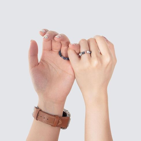 Lepida Natrual Stone Beads Rings for Couples Gift Beaded Stretch Match Ring Bf Gf Long Distance Valentine's Day Present for Boyfriend Girlfriend in Kuwait