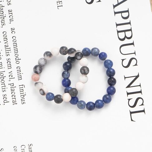 Lepida Natrual Stone Beads Rings for Couples Gift Beaded Stretch Match Ring Bf Gf Long Distance Valentine's Day Present for Boyfriend Girlfriend in Kuwait