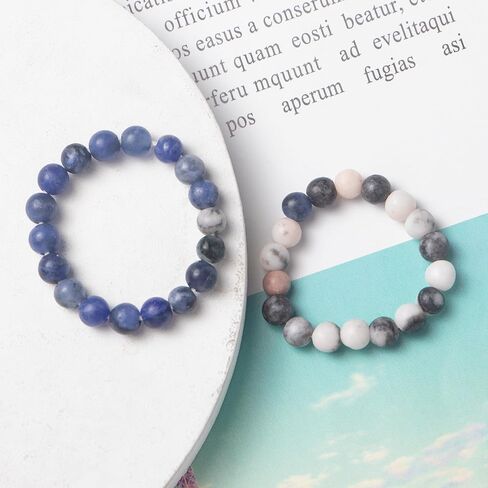 Lepida Natrual Stone Beads Rings for Couples Gift Beaded Stretch Match Ring Bf Gf Long Distance Valentine's Day Present for Boyfriend Girlfriend in Kuwait