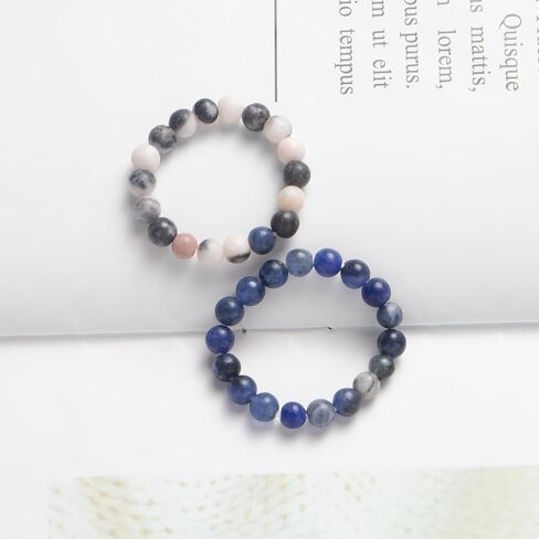 Lepida Natrual Stone Beads Rings for Couples Gift Beaded Stretch Match Ring Bf Gf Long Distance Valentine's Day Present for Boyfriend Girlfriend in Kuwait
