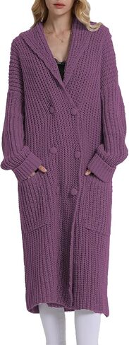 سترة صوفية ثقيلة شتوية 2023 للنساء من Asskdan طية صدر السترة مفتوحة من الأمام وزر مزدوج طويل كبير الحجم ملابس خارجية معطف منسوج in Kuwait