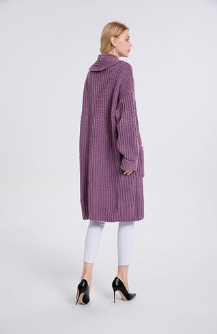 سترة صوفية ثقيلة شتوية 2023 للنساء من Asskdan طية صدر السترة مفتوحة من الأمام وزر مزدوج طويل كبير الحجم ملابس خارجية معطف منسوج in Kuwait