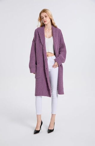 سترة صوفية ثقيلة شتوية 2023 للنساء من Asskdan طية صدر السترة مفتوحة من الأمام وزر مزدوج طويل كبير الحجم ملابس خارجية معطف منسوج in Kuwait