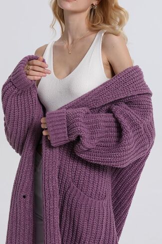 سترة صوفية ثقيلة شتوية 2023 للنساء من Asskdan طية صدر السترة مفتوحة من الأمام وزر مزدوج طويل كبير الحجم ملابس خارجية معطف منسوج in Kuwait