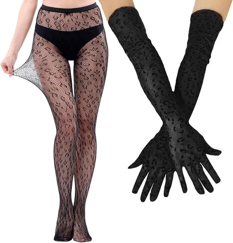 Ausejopeac 2 زوج من جوارب الهالوين بطبعة الفهد، قفازات طويلة لتدفئة الذراع، جوارب بطبعة الفهد للنساء، أزياء الهالوين باللون الأسود in Kuwait