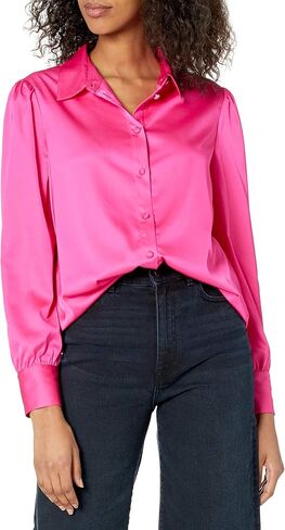 The Drop Women's Standard @Lucyswhims Long-Sleeve Button Down Stretch Satin Shirt in Kuwait