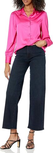 The Drop Women's Standard @Lucyswhims Long-Sleeve Button Down Stretch Satin Shirt in Kuwait