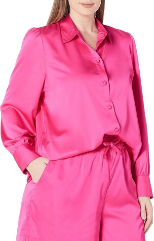The Drop Women's Standard @Lucyswhims Long-Sleeve Button Down Stretch Satin Shirt in Kuwait